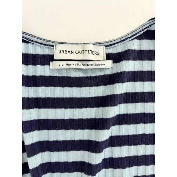 Urban Outfitters Ribbed Knit Surplice Romper Light Blue Striped‎ Summer Beach M - Picture 7 of 12